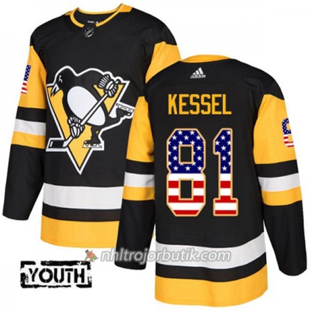 Barn Ishockey Pittsburgh Penguins Tröja Phil Kessel 81 Adidas 2017-2018 Svart USA Flag Fashion Authentic